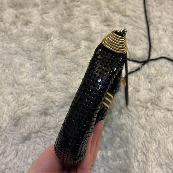 Vintage 80s Glam Black Metal Mesh Bow Purse Shoulder Handbag Chainmaille Gold - Picture 8 of 9